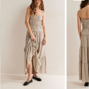 Free People Tan Linen Blend Brooke Maxi Dress